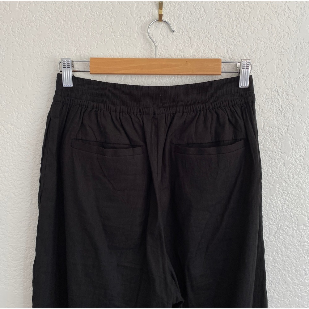 Sweaty Betty Black Stretch Wide Leg Linen Blend Pants Relaxed Fit Smocked Waist - Picture 6 of 10